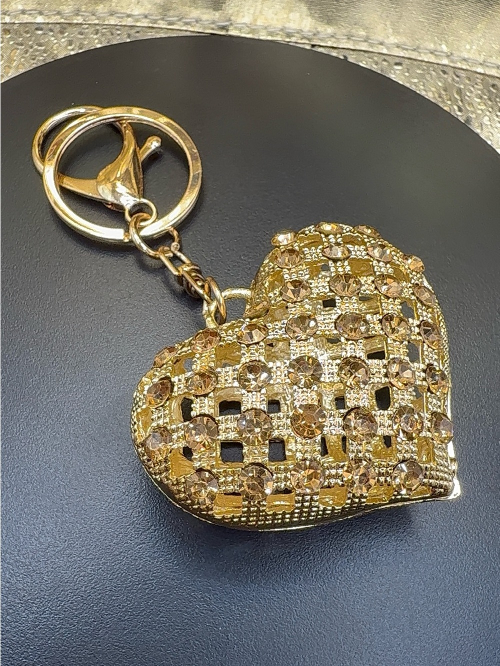 Gold Heart Crystal Keychain Charm - Women Accessories
